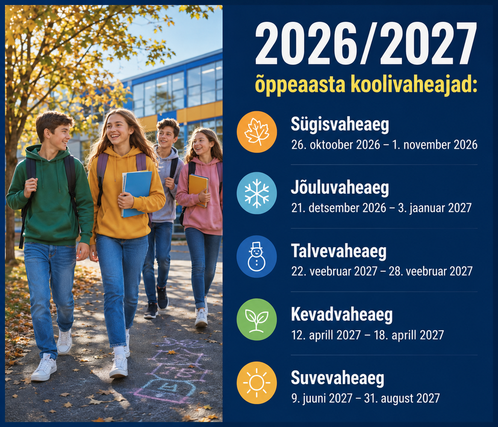2026/2027. õppeaasta koolivaheajad ja nende kuupäevad Narva Paju Koolis